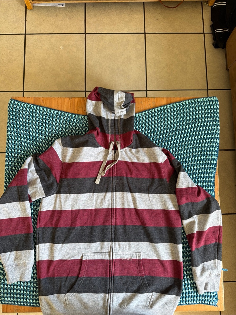 Striped Zip-Up Hoodie in Gray and Burgundy